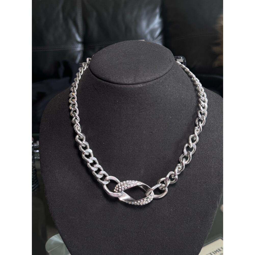 Ladies Vintage Good Quality Silver 18” Chunky Rhinestone Chain Link  Necklace